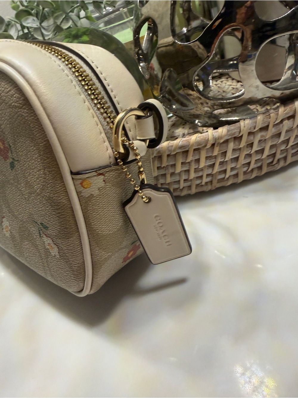 Coach Beige Signature Floral Crossbody Bag - Picture 7 of 14